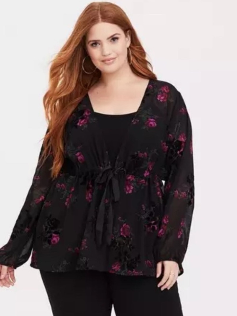 Torrid 5 Black Floral Tie-Front Blouse
